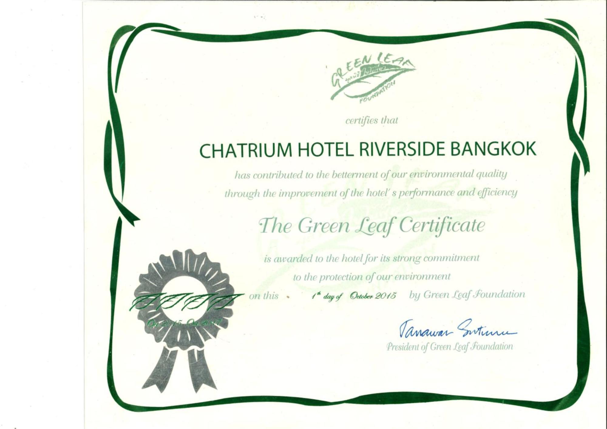 Chatrium Hotel Riverside Μπανγκόκ Εξωτερικό φωτογραφία Green Leaf Certificate